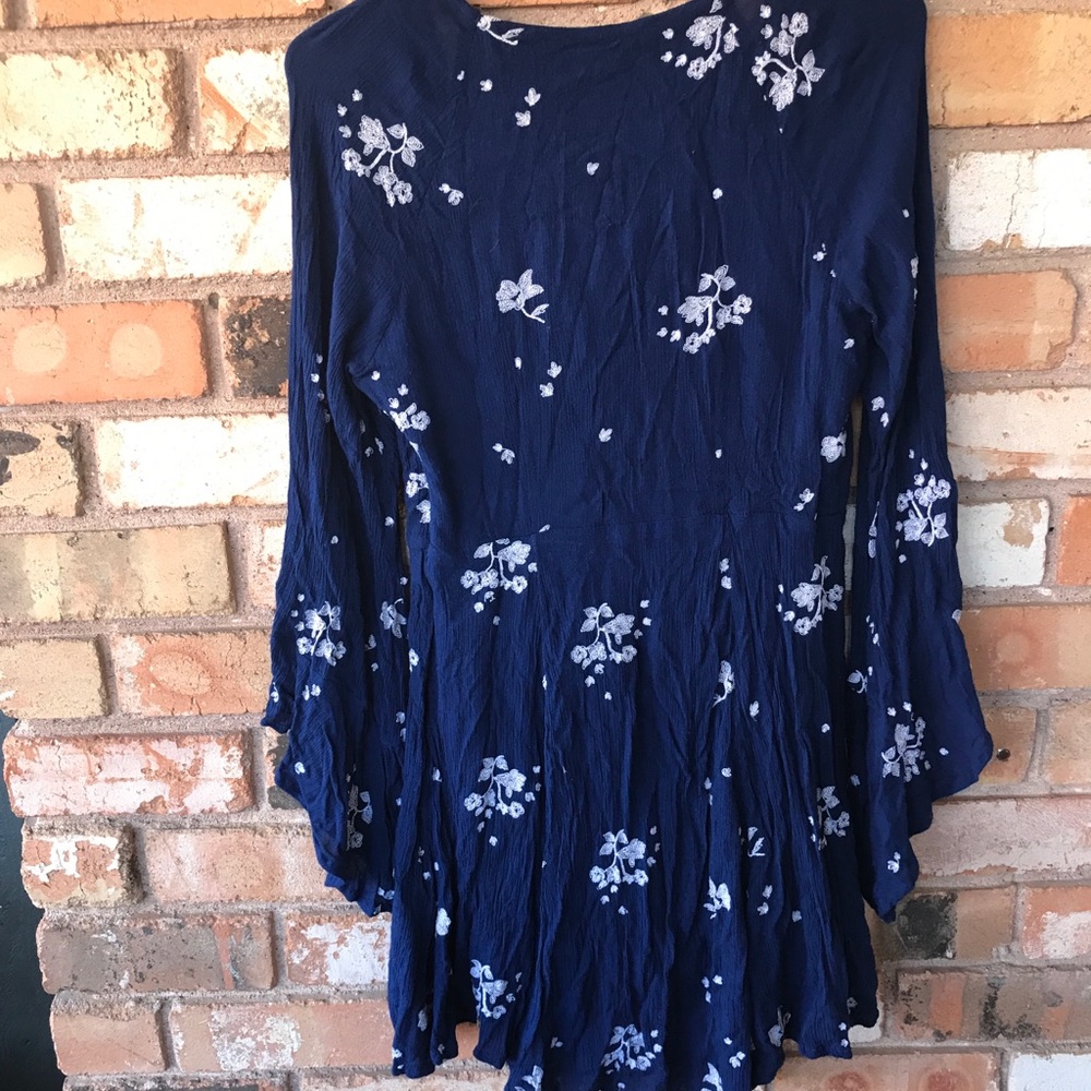 Free People Navy Bell Sleeve Embroidered Dress - Picture 3 of 10